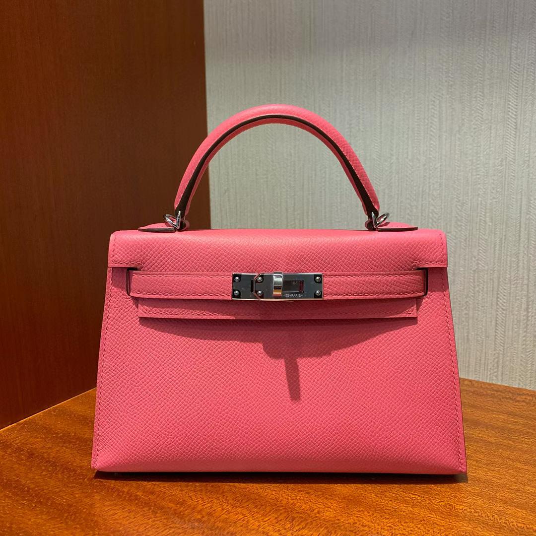 Hermes Mini pochette chamois Rose Pink Silver Hardware PHW 22cm